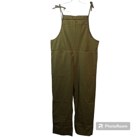 Yellow Blue Checkered Pants Jumpsuit Light Weight Casual Size 2X - Picture 2 of 7